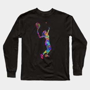 Tennis player girl watercolor Long Sleeve T-Shirt